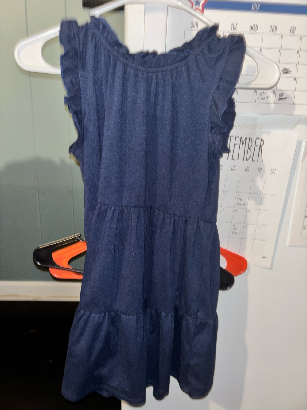 Copper Key Navy Blue Ruffle-Sleeve Tiered Dress